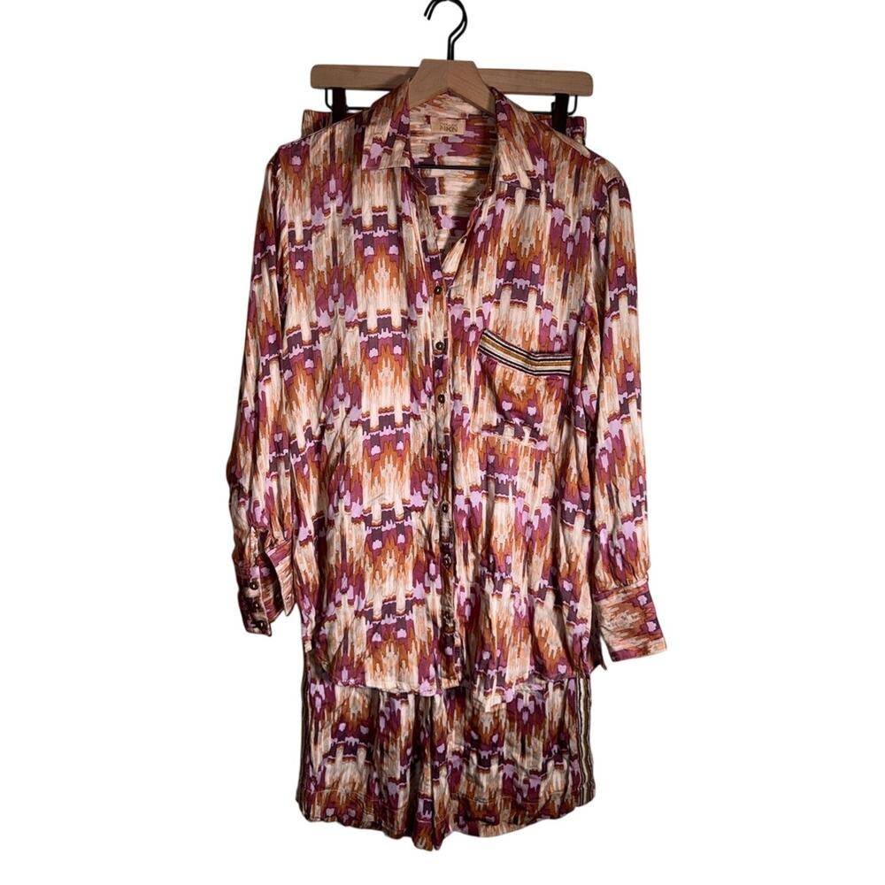 NKN NEKANE satin bold pattern two piece flowy lounge wear set M